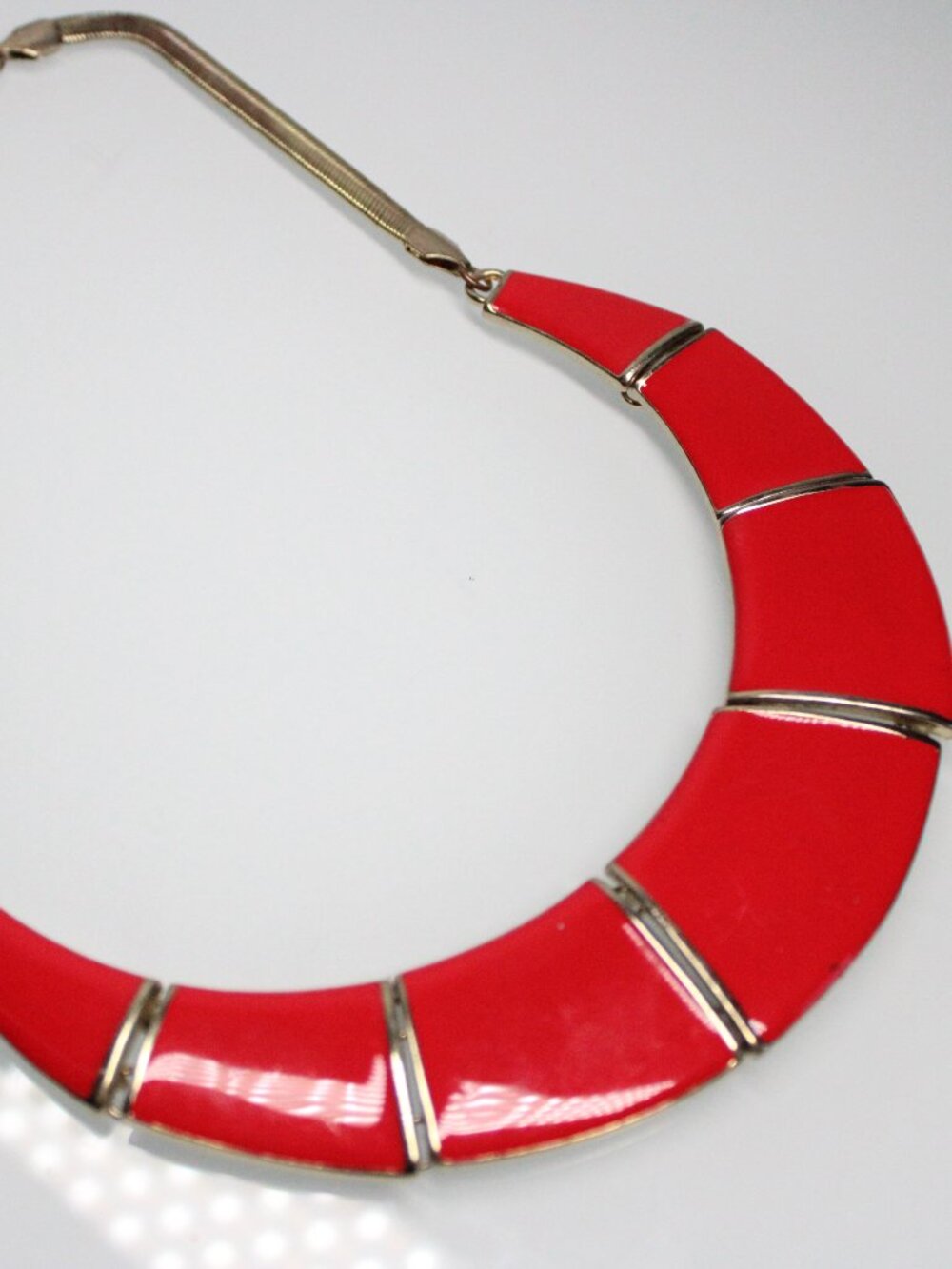 Women's Red Enamel Statement Bib Necklace Silver/Red Tone Geometric Collar